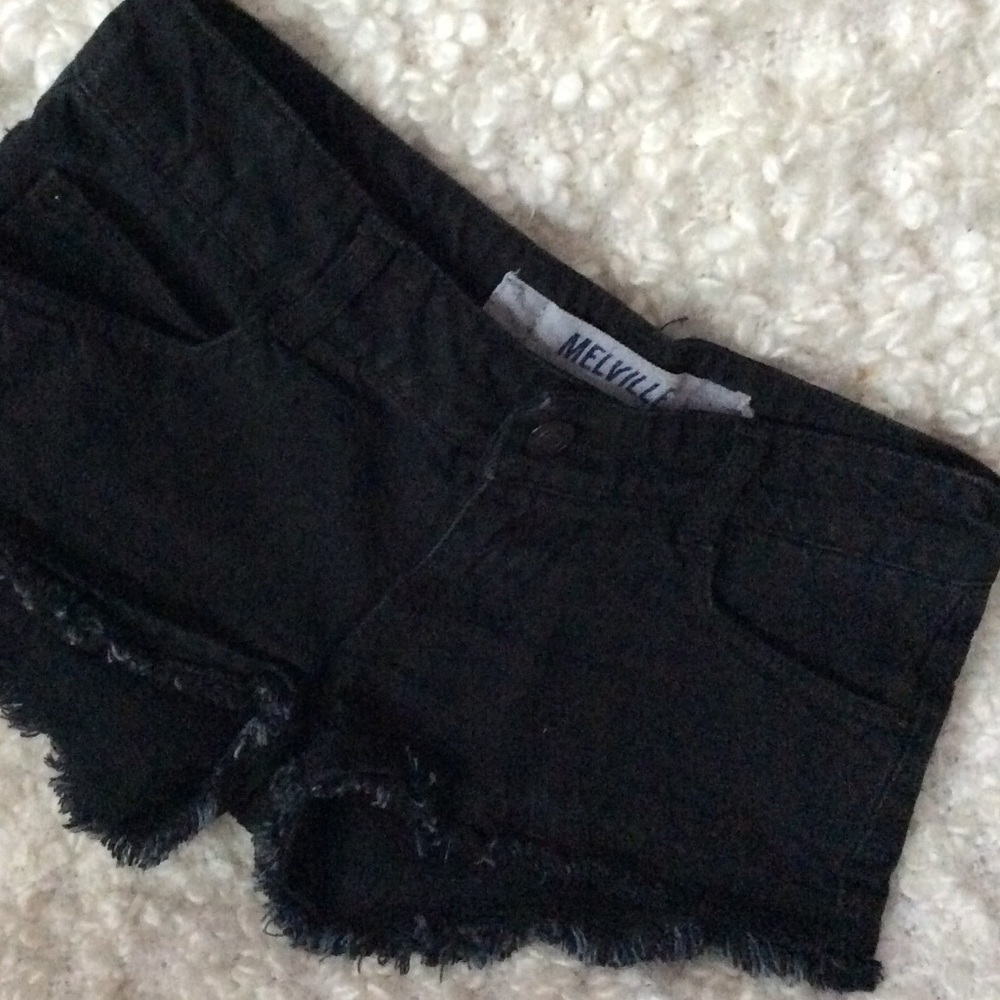 Melville black low-rise frayed denim shorts